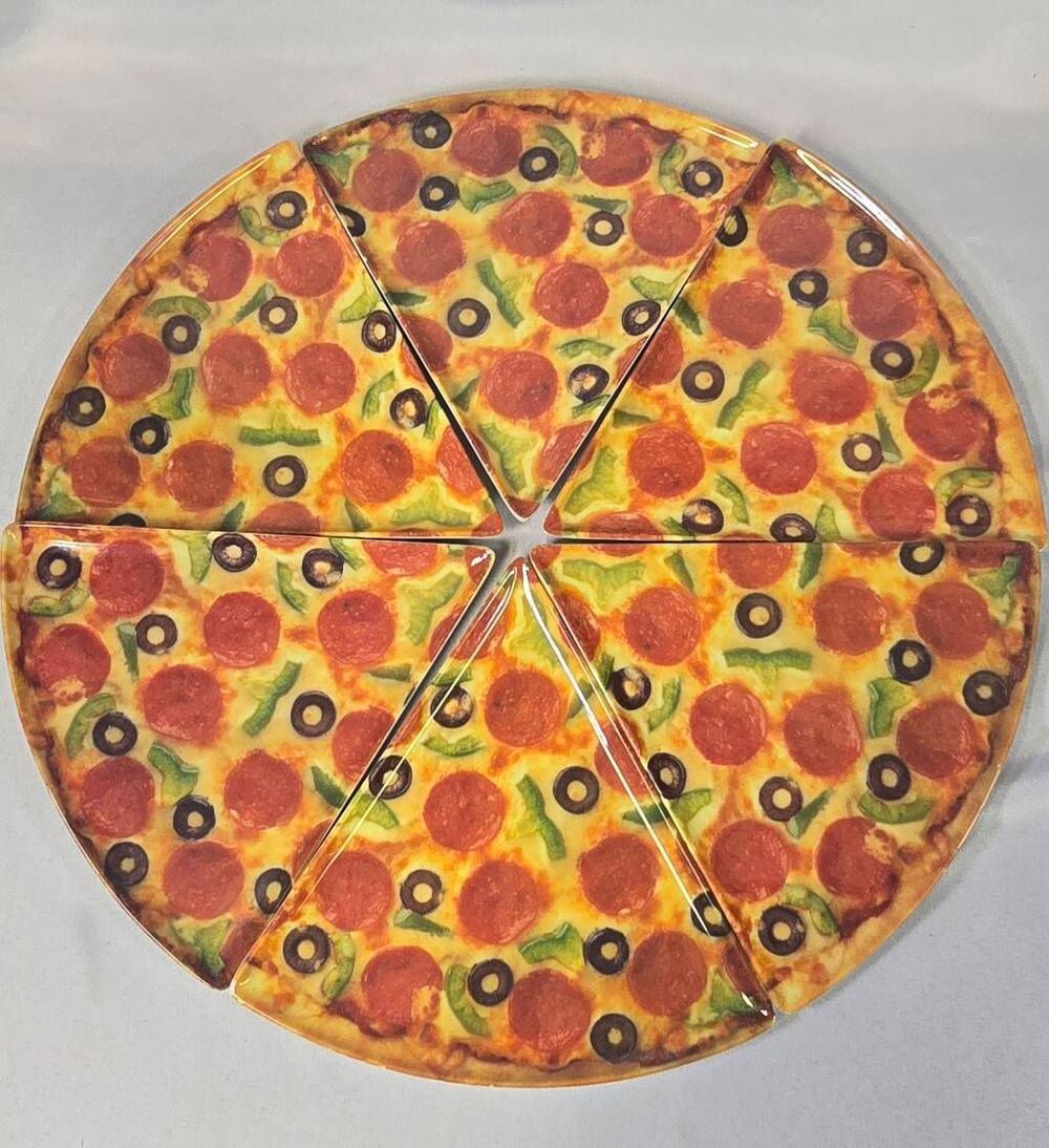 Vintage Supreme Pizza Plates Set of 6 Melamine Pepperoni Individual Slices